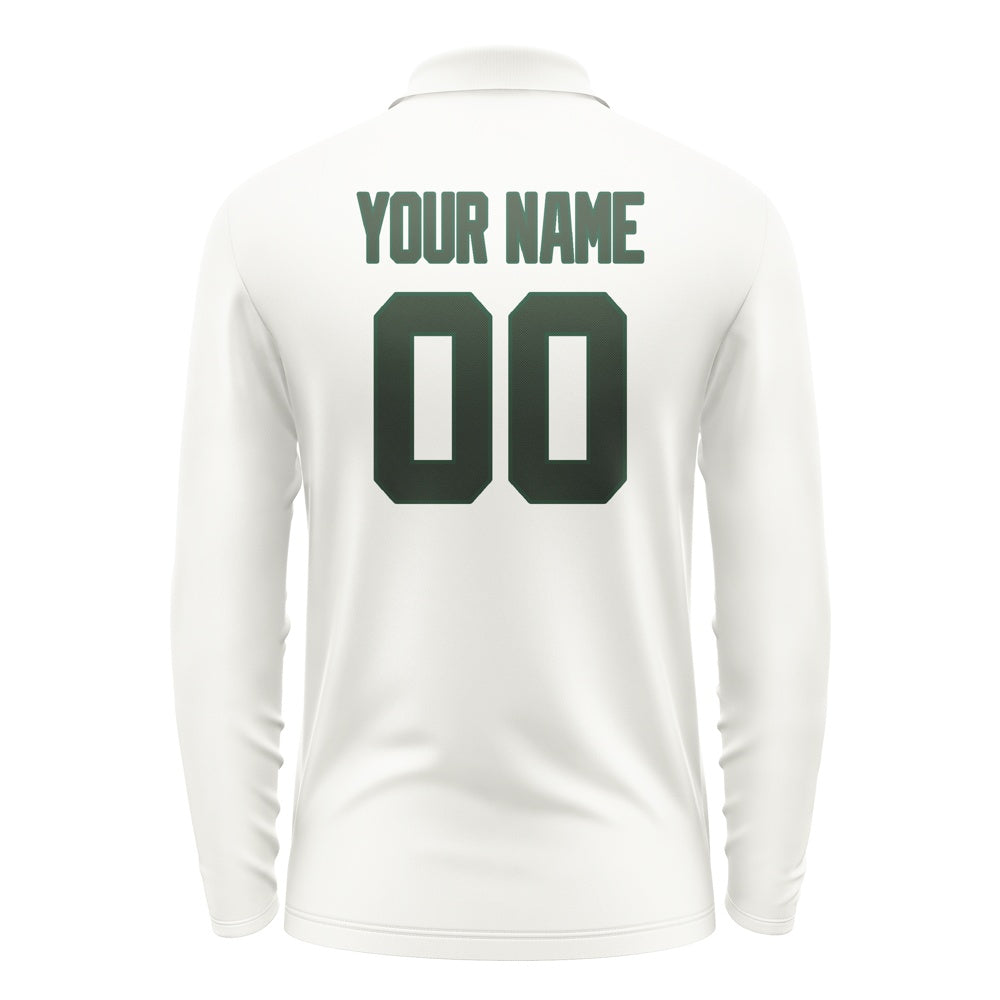 Custom White Dark Green Long Sleeve Polo Shirt
