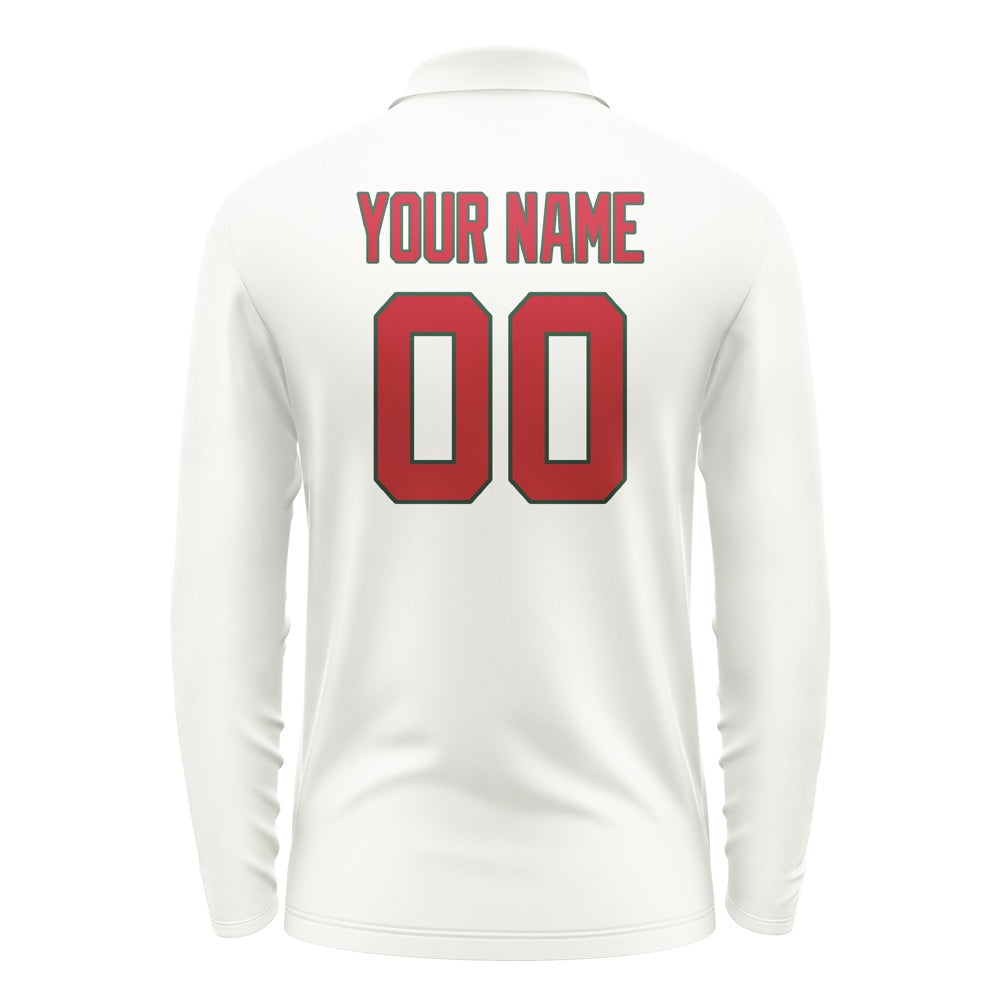 Custom White Red Long Sleeve Polo Shirt