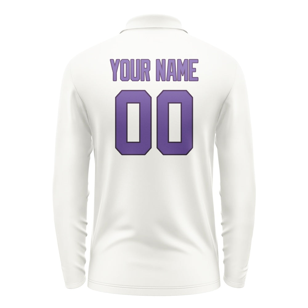 Custom White Light Purple Long Sleeve Polo Shirt