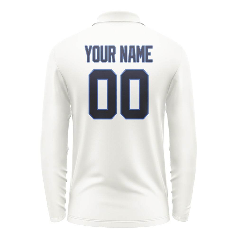 Custom White Navy Long Sleeve Polo Shirt