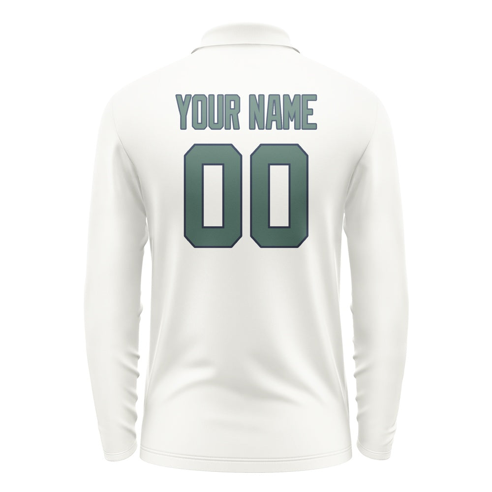 Custom White Blue Green Long Sleeve Polo Shirt