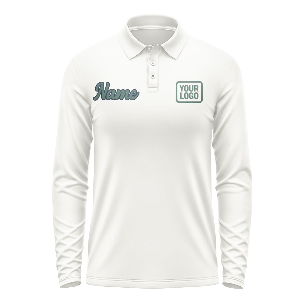 Custom White Blue Green Long Sleeve Polo Shirt