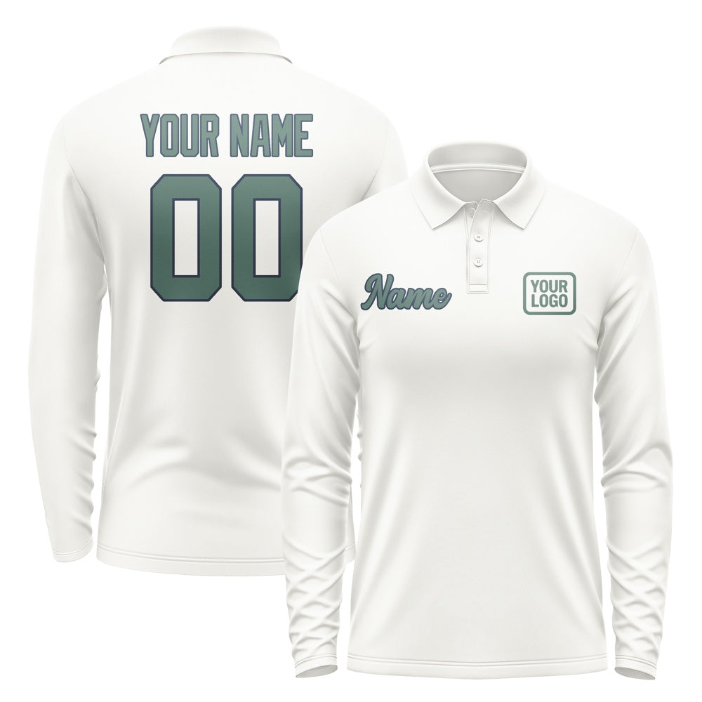 Custom White Blue Green Long Sleeve Polo Shirt
