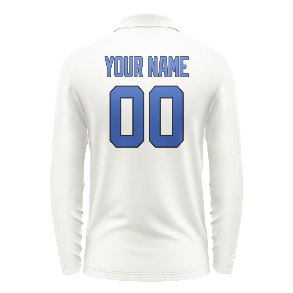 Custom White Sky Blue Long Sleeve Polo Shirt