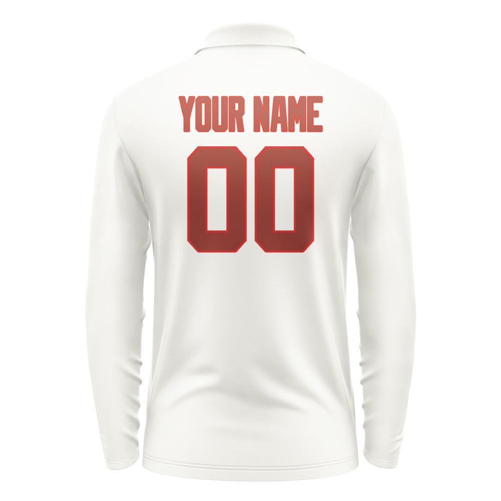 Custom White Coral Red Long Sleeve Polo Shirt