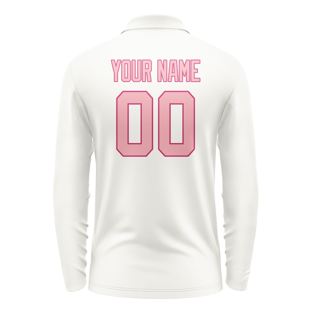 Custom White Light Pink Long Sleeve Polo Shirt