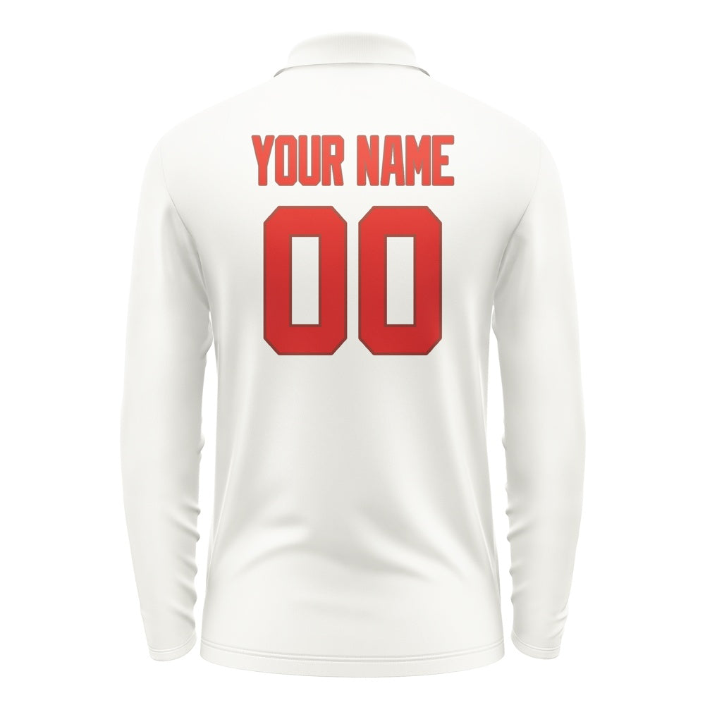Custom White Orange Red Long Sleeve Polo Shirt
