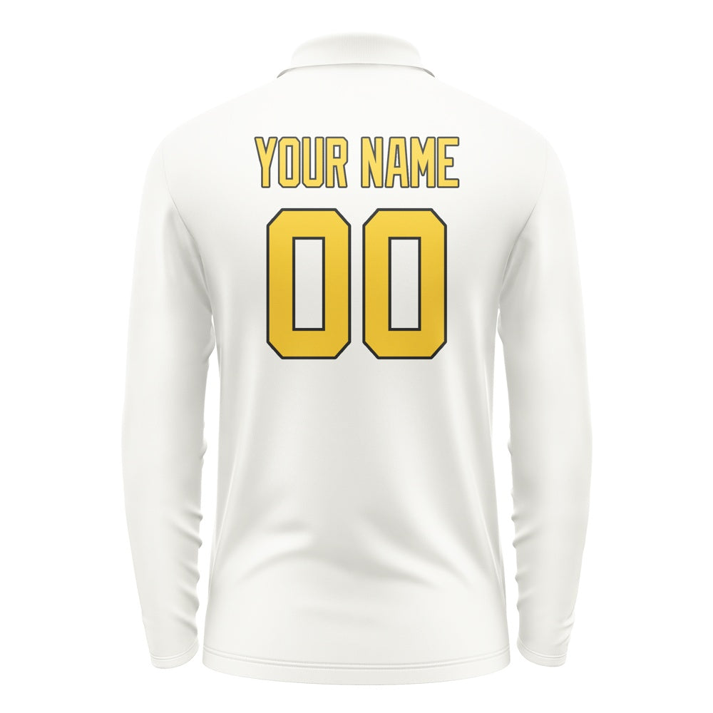 Custom White Gold Long Sleeve Polo Shirt