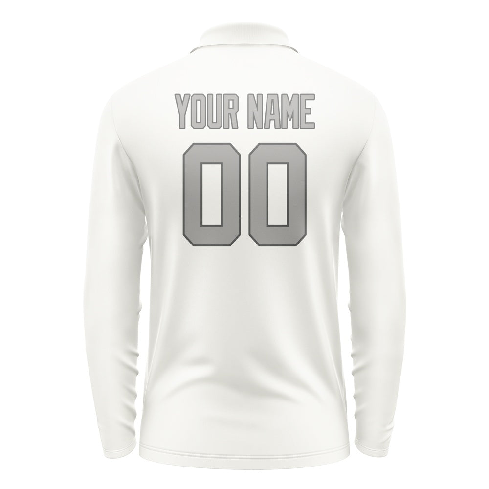 Custom White Gray Long Sleeve Polo Shirt