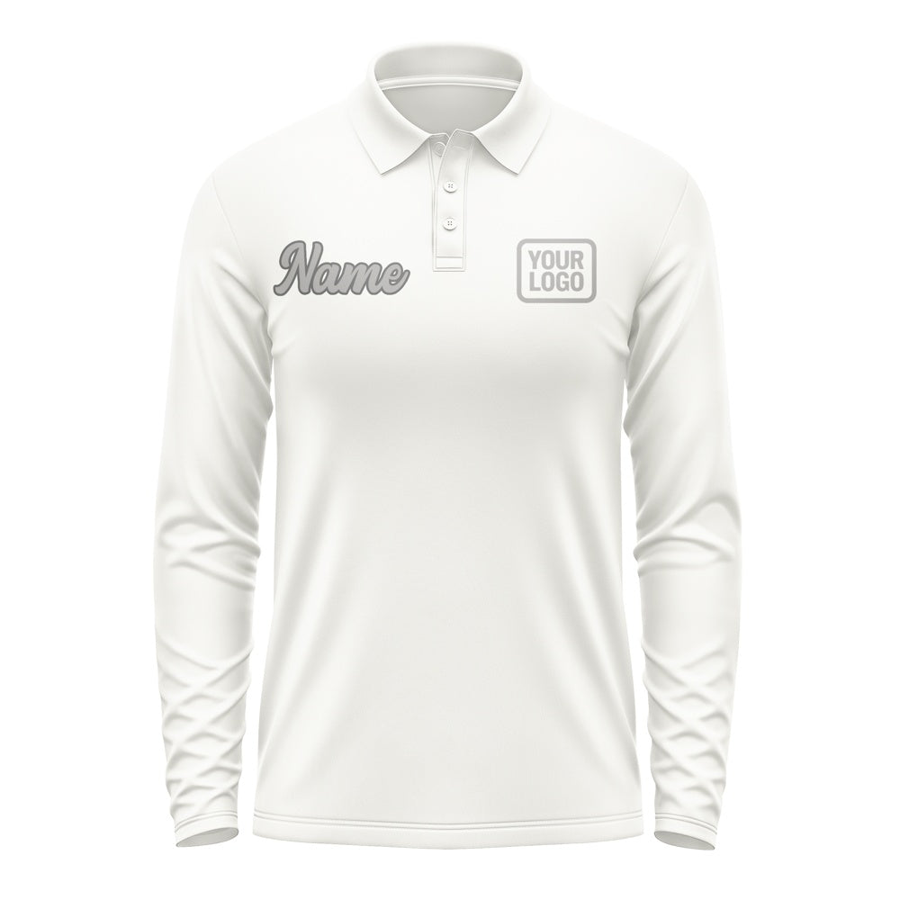 Custom White Gray Long Sleeve Polo Shirt