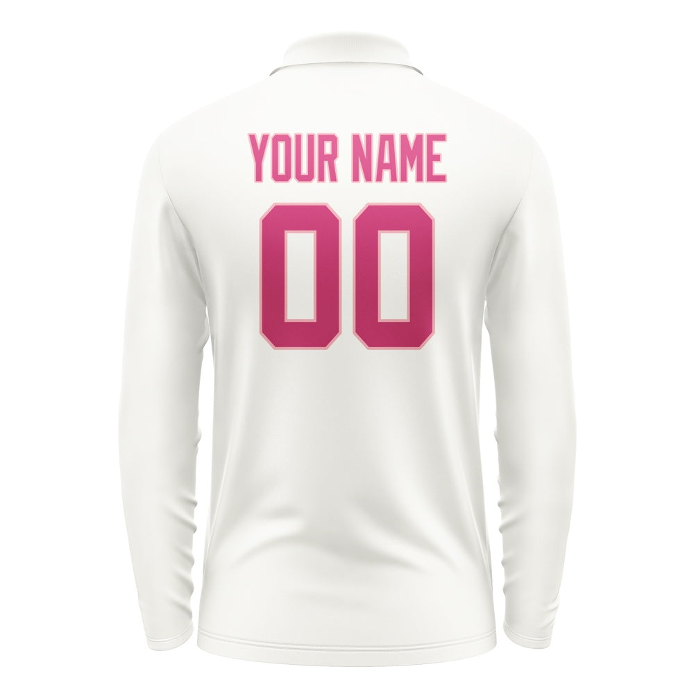 Custom White Pink Long Sleeve Polo Shirt