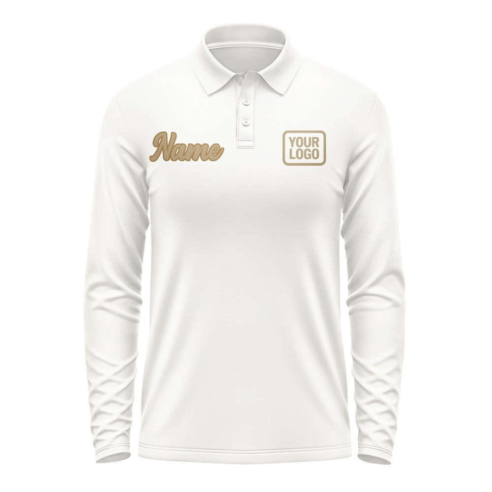 Custom White Light Khaki Long Sleeve Polo Shirt