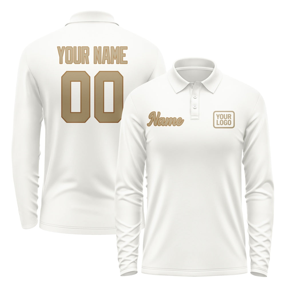 Custom White Light Khaki Long Sleeve Polo Shirt