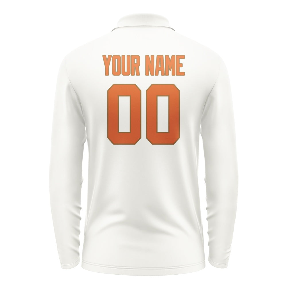 Custom White Orange Long Sleeve Polo Shirt