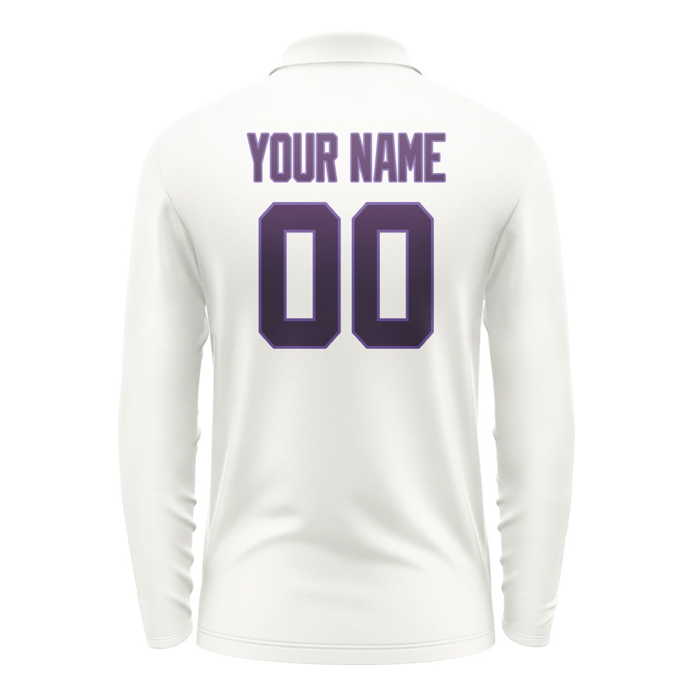 Custom White Purple Long Sleeve Polo Shirt