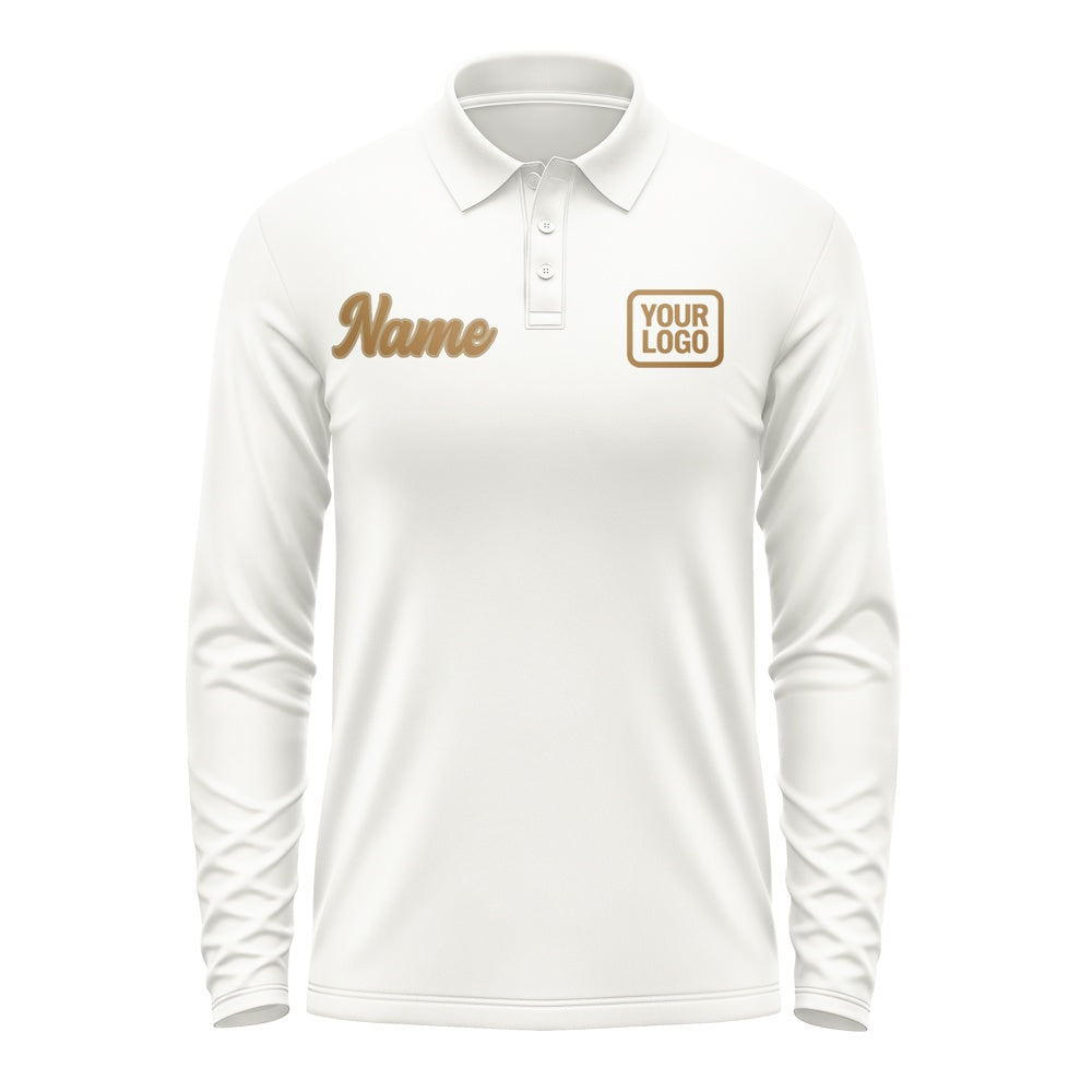 Custom White Khaki Long Sleeve Polo Shirt
