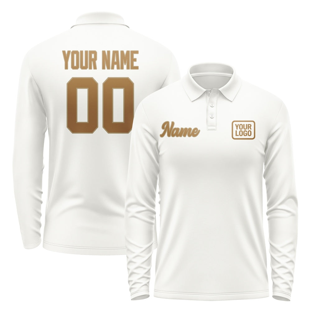 Custom White Khaki Long Sleeve Polo Shirt