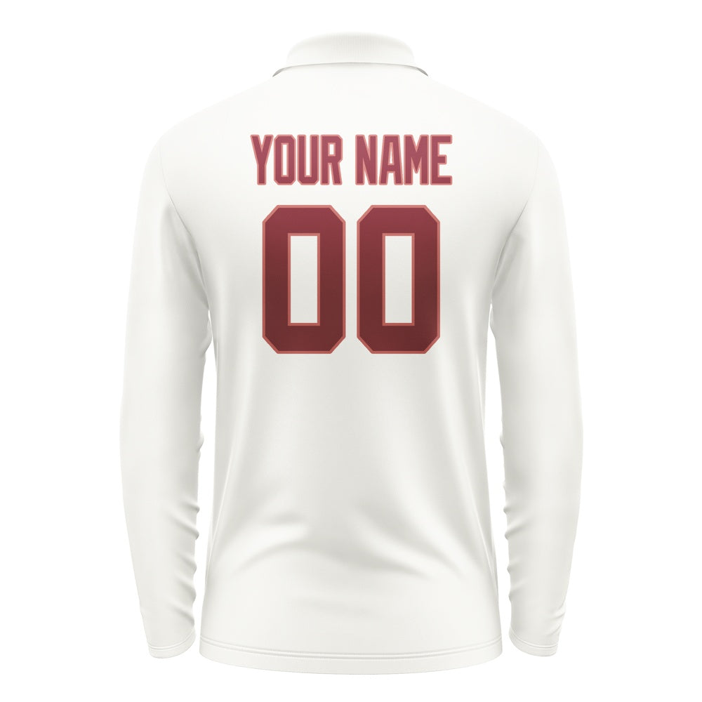 Custom White Crimson Red Long Sleeve Polo Shirt