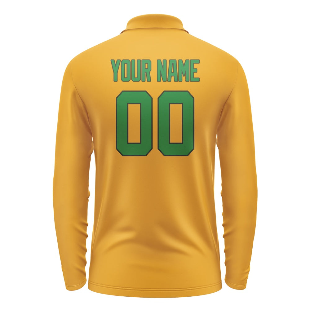 Custom Yellow Emerald Green Long Sleeve Polo Shirt