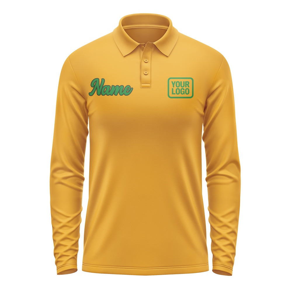 Custom Yellow Emerald Green Long Sleeve Polo Shirt