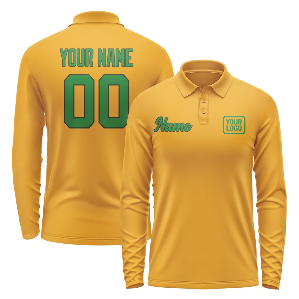 Custom Yellow Emerald Green Long Sleeve Polo Shirt