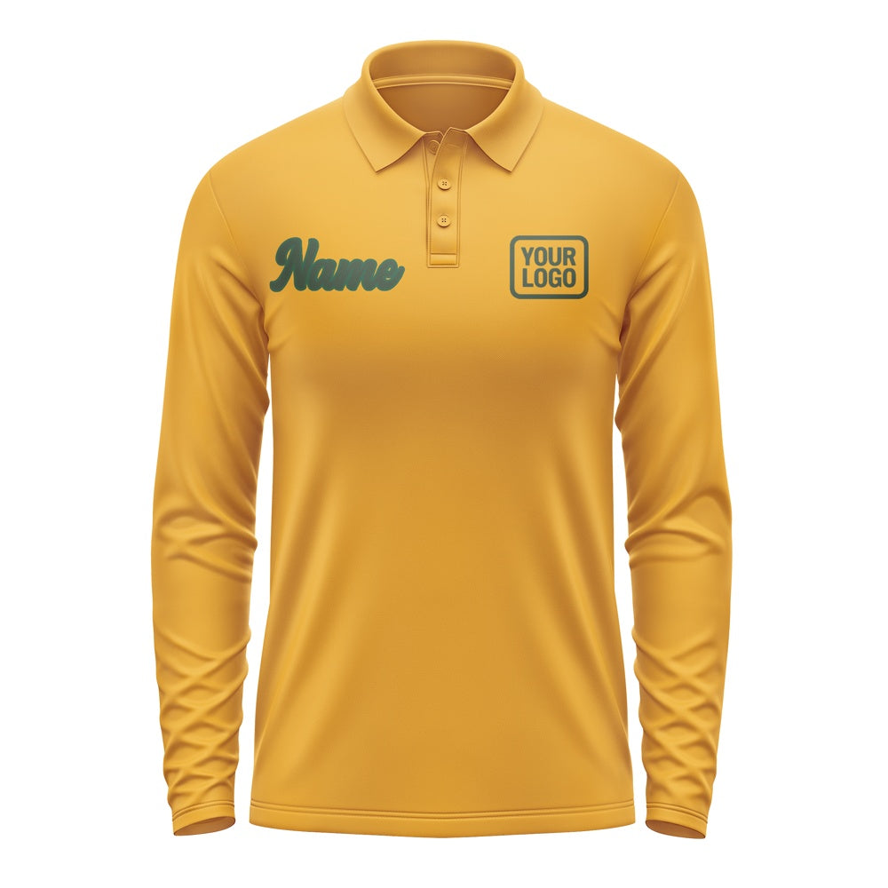 Custom Yellow Dark Green Long Sleeve Polo Shirt