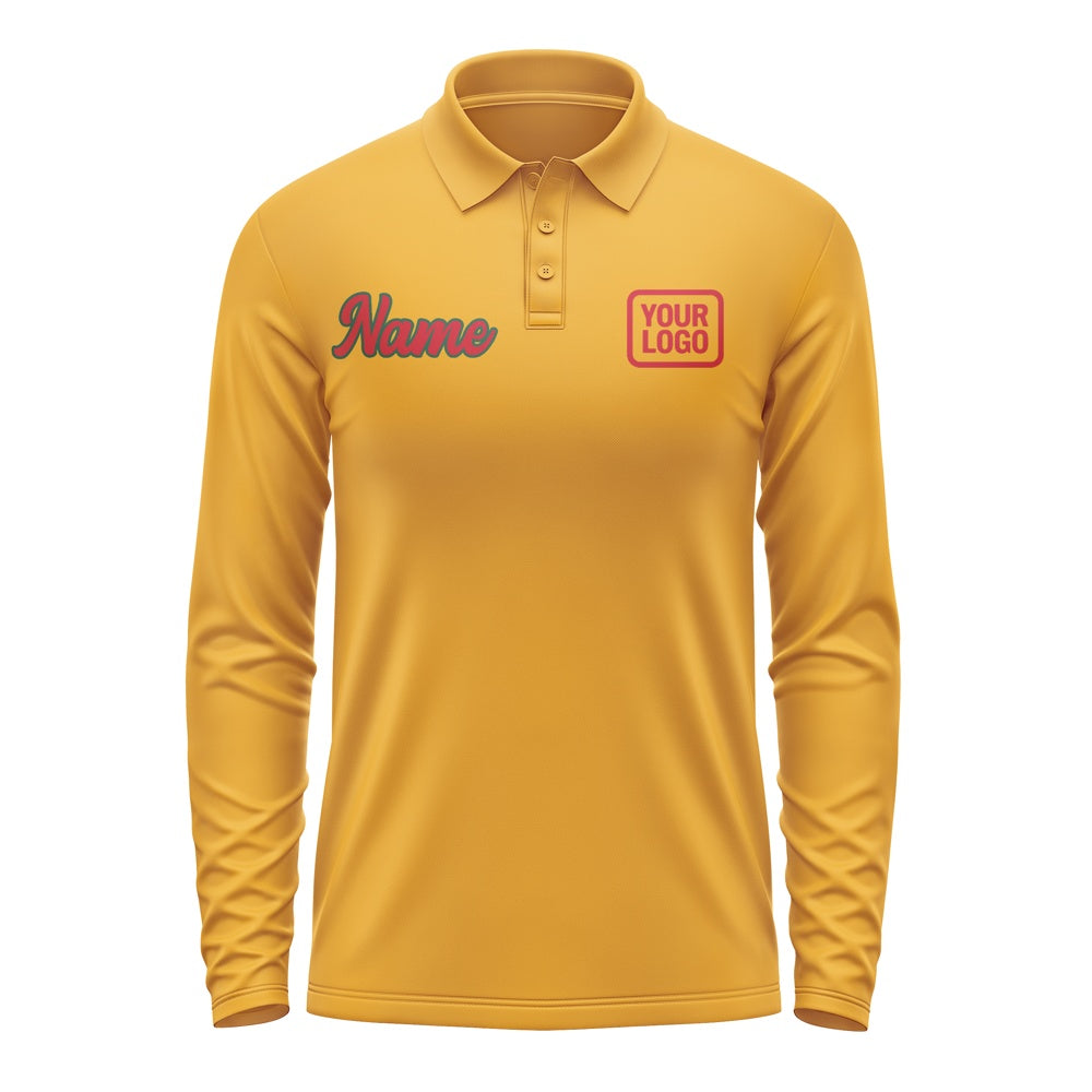 Custom Yellow Red Long Sleeve Polo Shirt