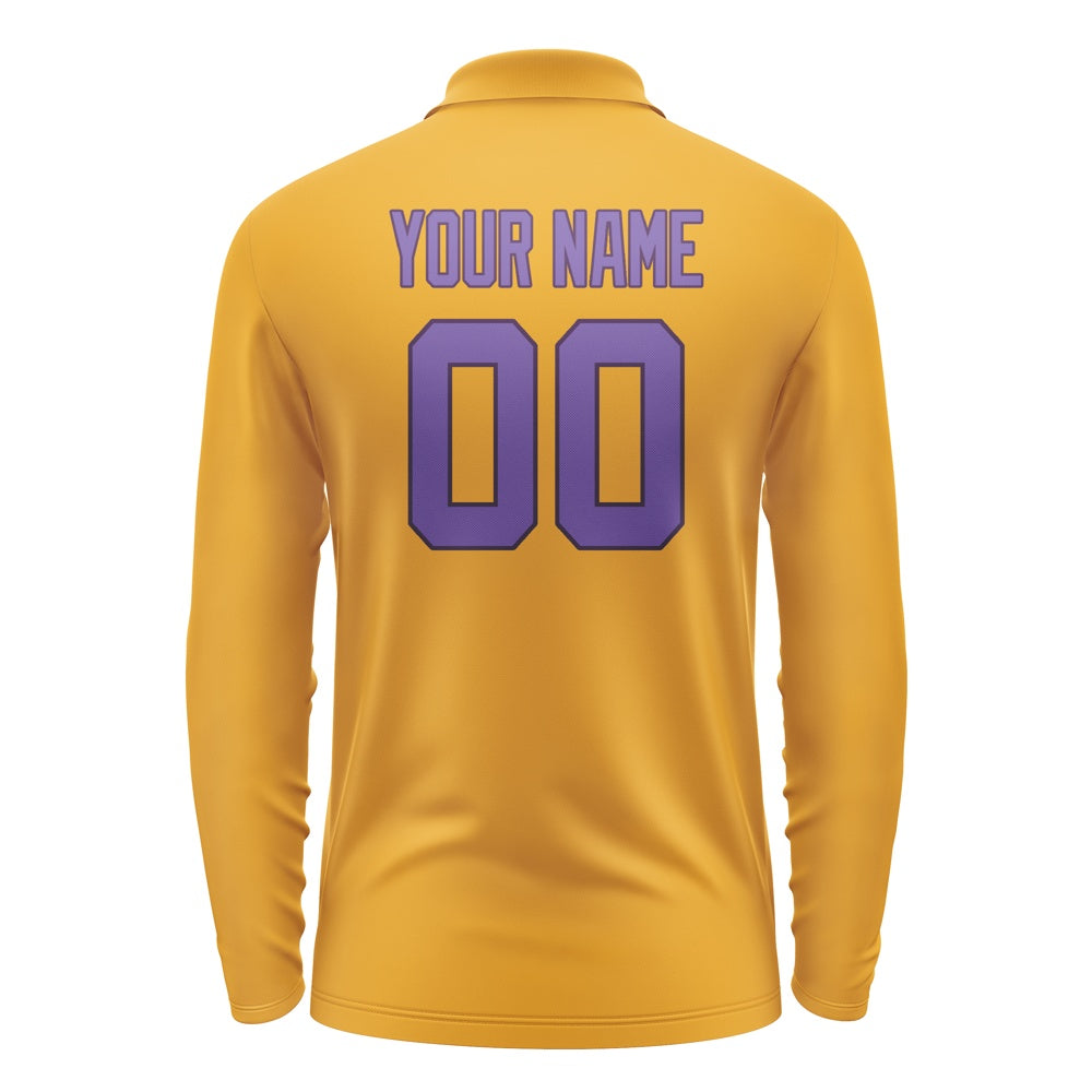 Custom Yellow Light Purple Long Sleeve Polo Shirt