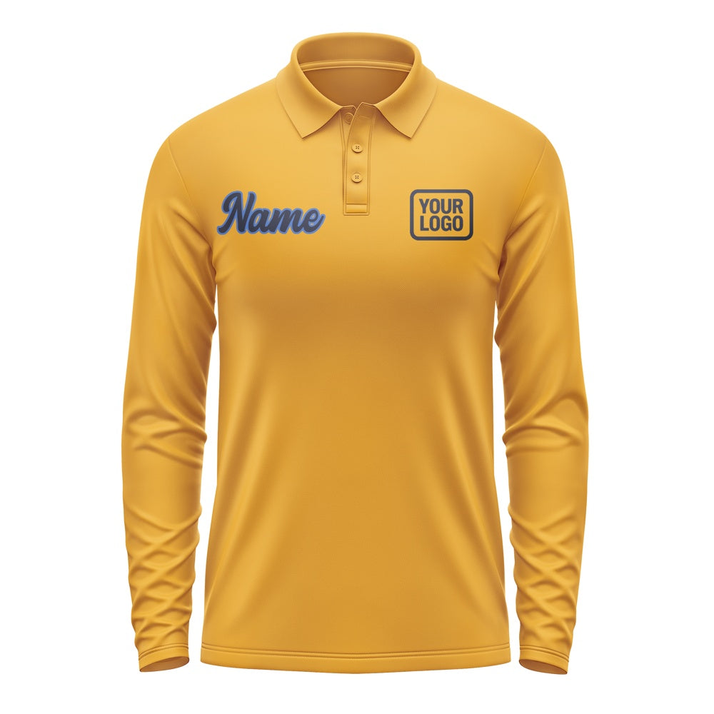 Custom Yellow Navy Long Sleeve Polo Shirt