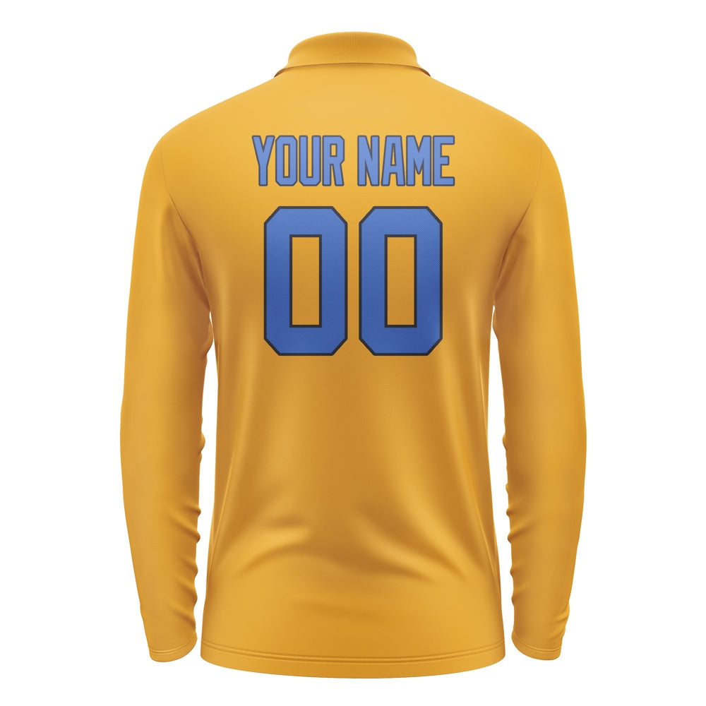 Custom Yellow Sky Blue Long Sleeve Polo Shirt