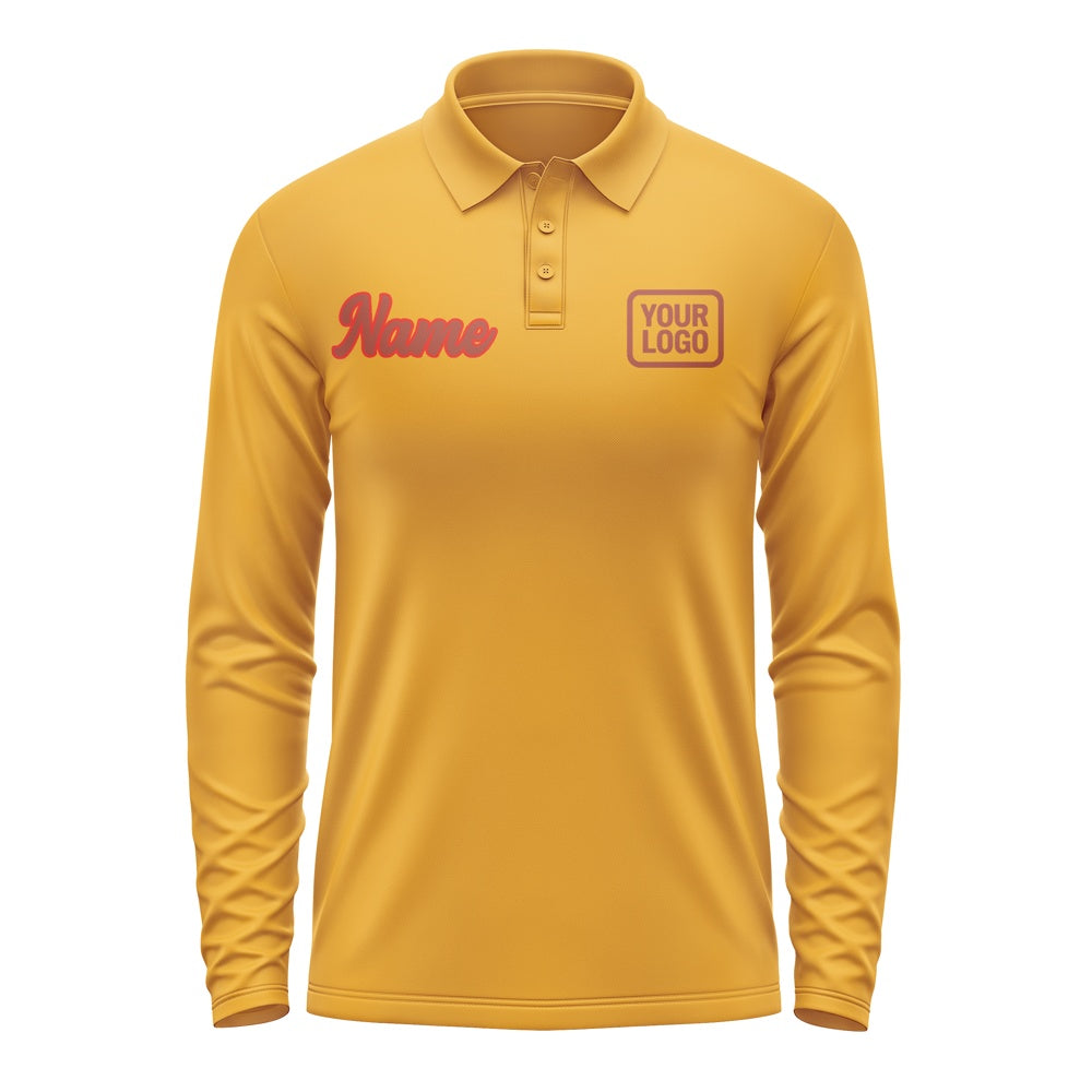 Custom Yellow Coral Red Long Sleeve Polo Shirt
