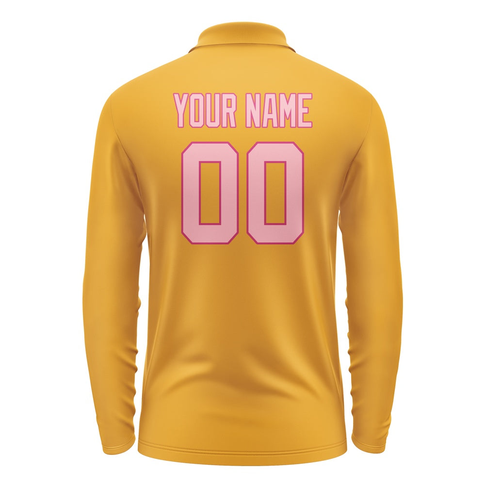 Custom Yellow Light Pink Long Sleeve Polo Shirt
