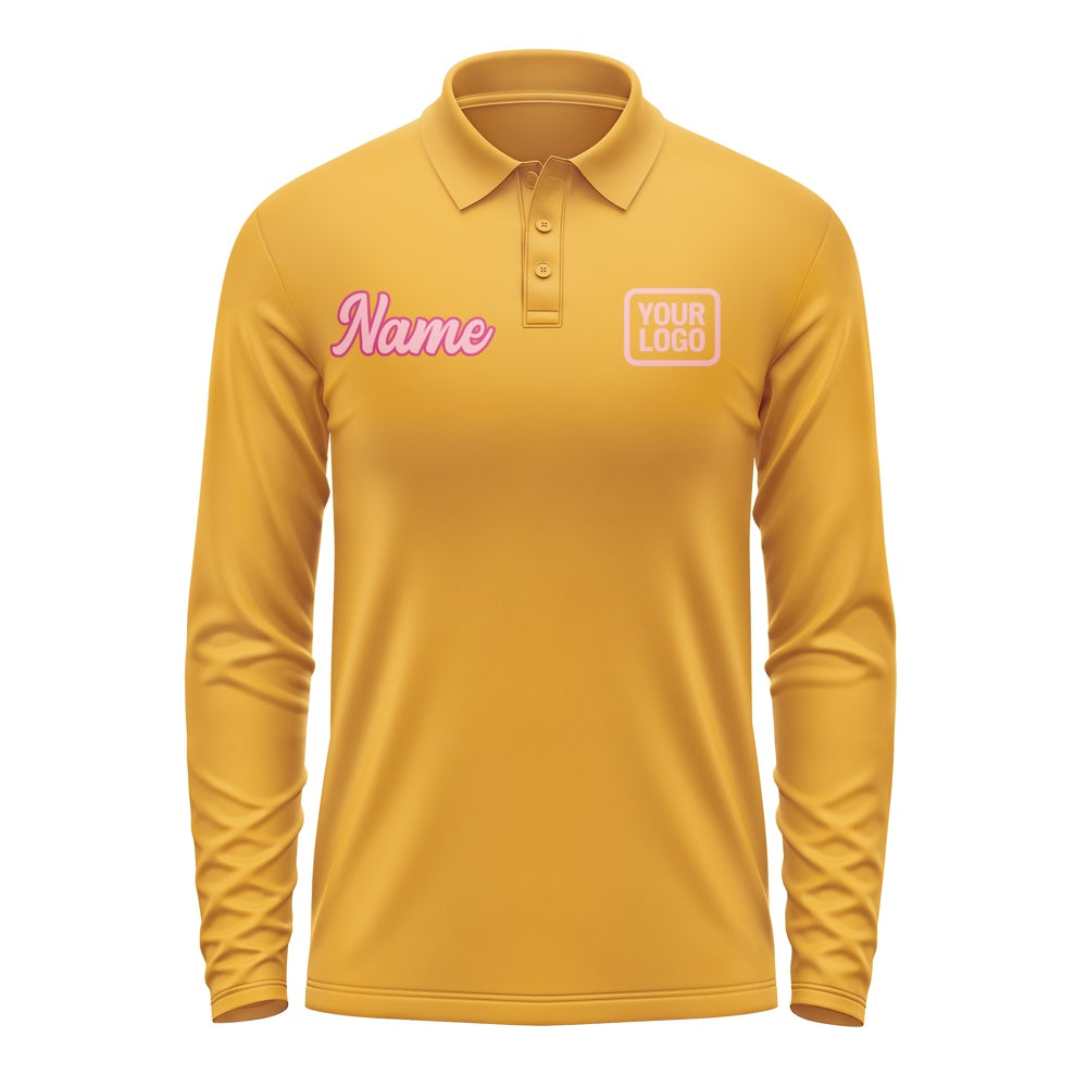 Custom Yellow Light Pink Long Sleeve Polo Shirt