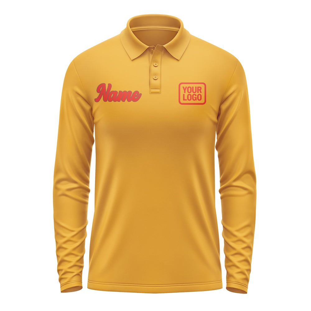 Custom Yellow Orange Red Long Sleeve Polo Shirt
