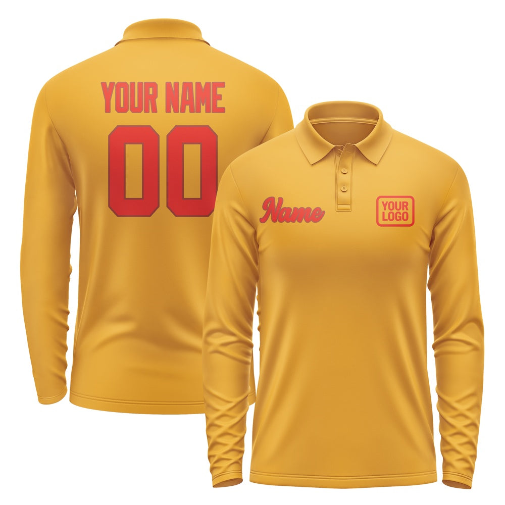 Custom Yellow Orange Red Long Sleeve Polo Shirt