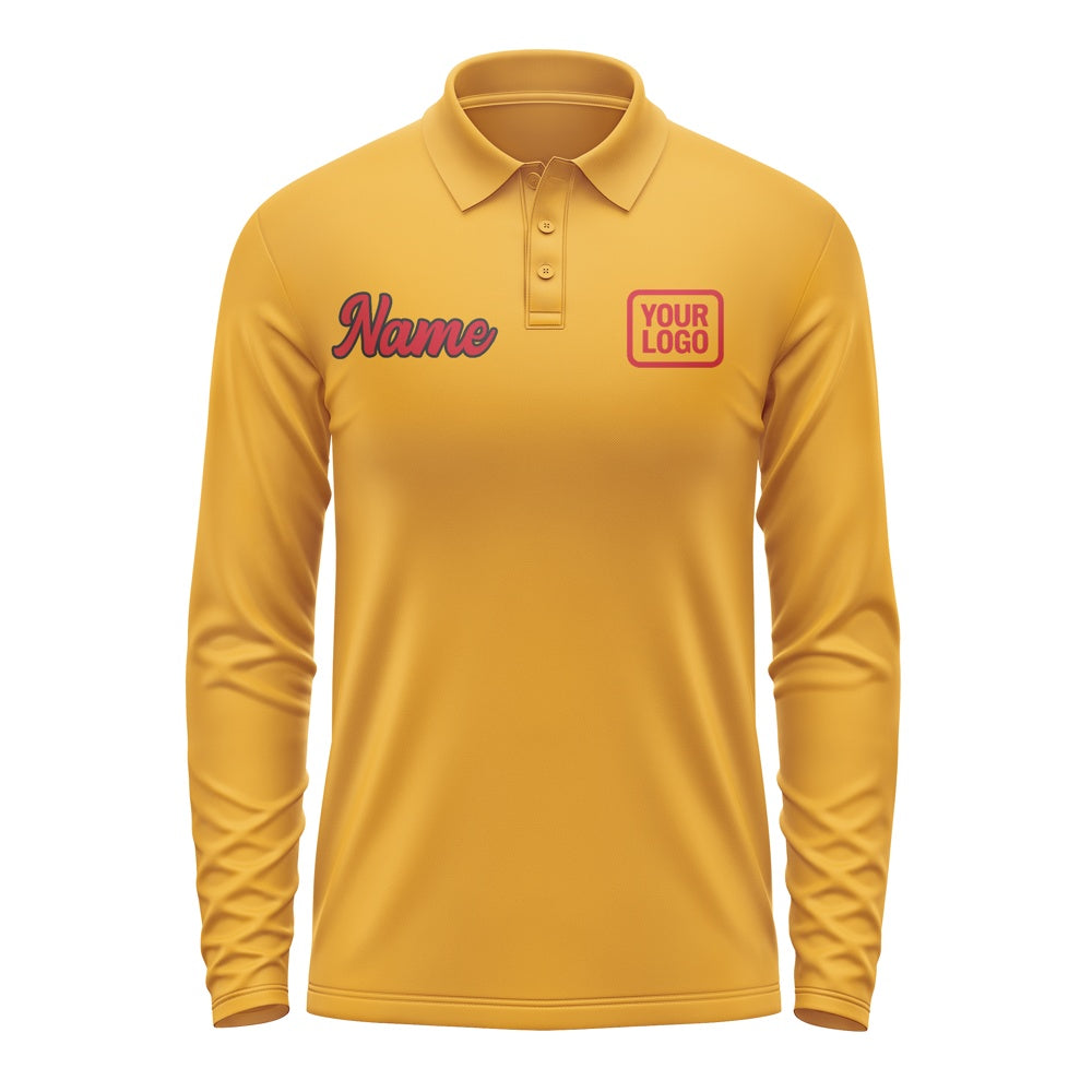 Custom Yellow Red Long Sleeve Polo Shirt
