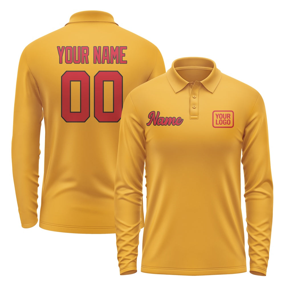 Custom Yellow Red Long Sleeve Polo Shirt