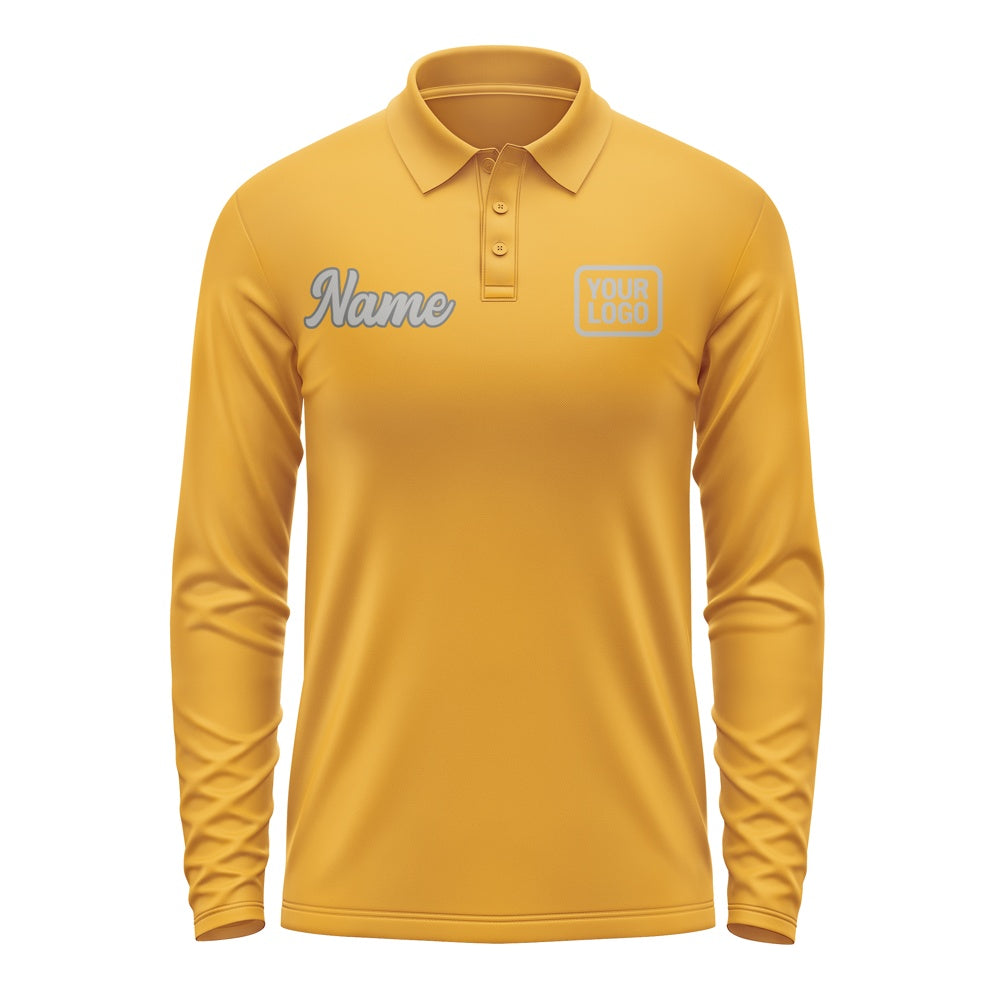 Custom Yellow Gray Long Sleeve Polo Shirt
