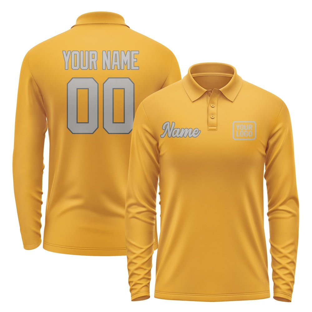 Custom Yellow Gray Long Sleeve Polo Shirt