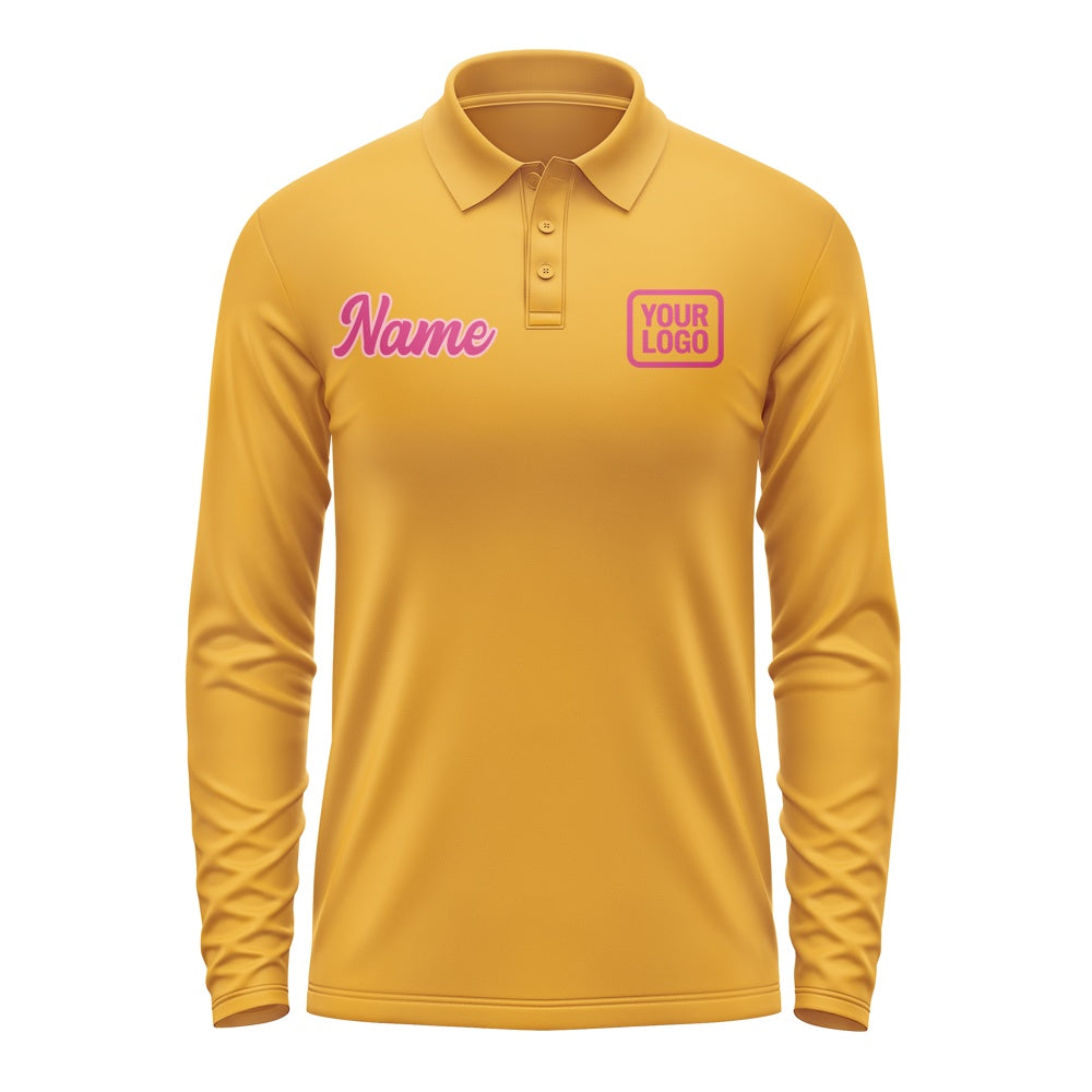 Custom Yellow Pink Long Sleeve Polo Shirt