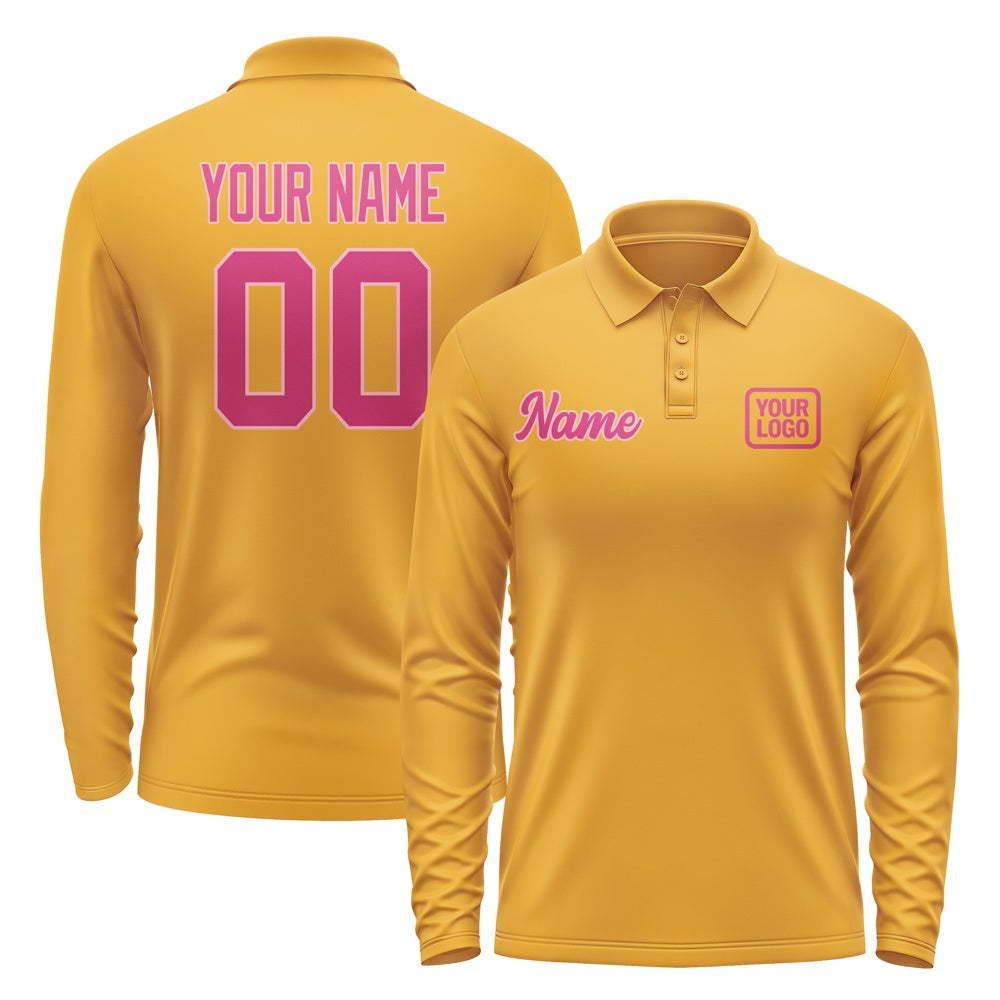 Custom Yellow Pink Long Sleeve Polo Shirt