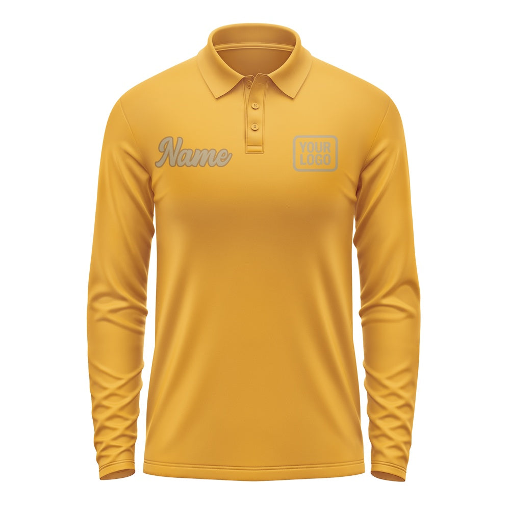 Custom Yellow Light Khaki Long Sleeve Polo Shirt
