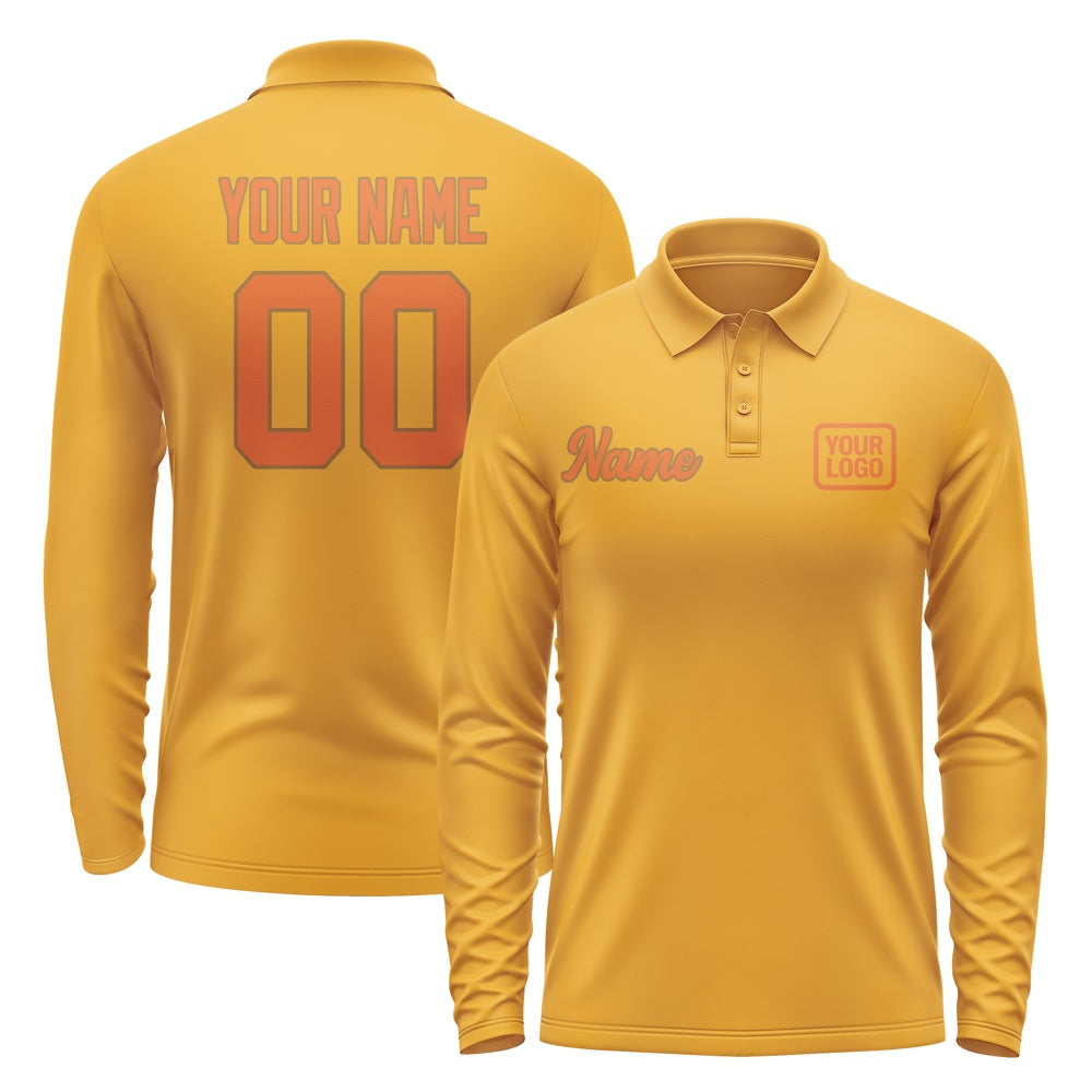 Custom Yellow Orange Long Sleeve Polo Shirt