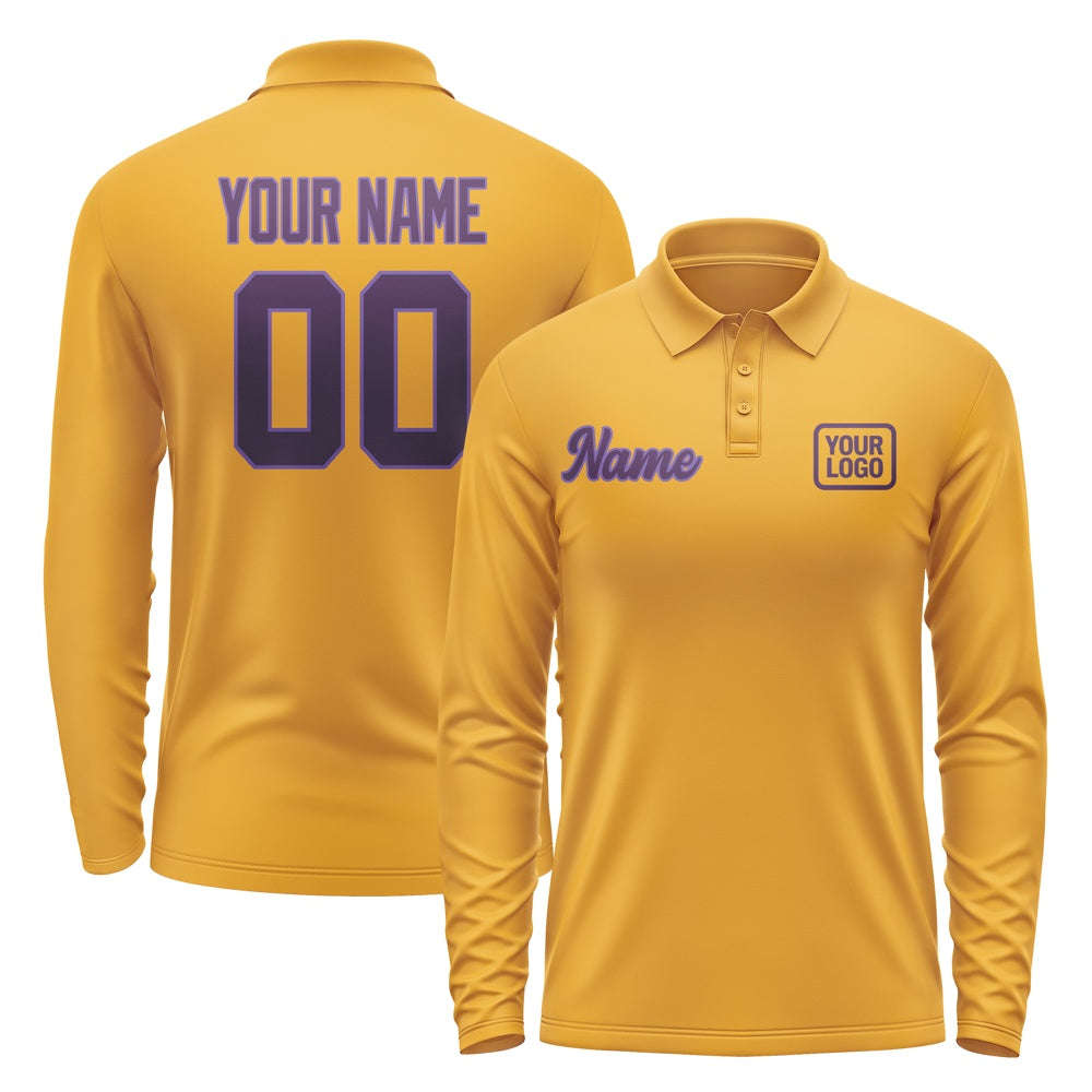 Custom Yellow Purple Long Sleeve Polo Shirt