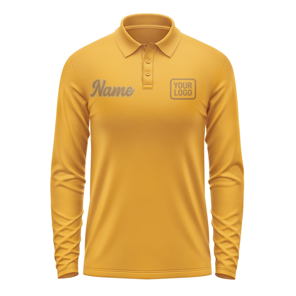 Custom Yellow Khaki Long Sleeve Polo Shirt