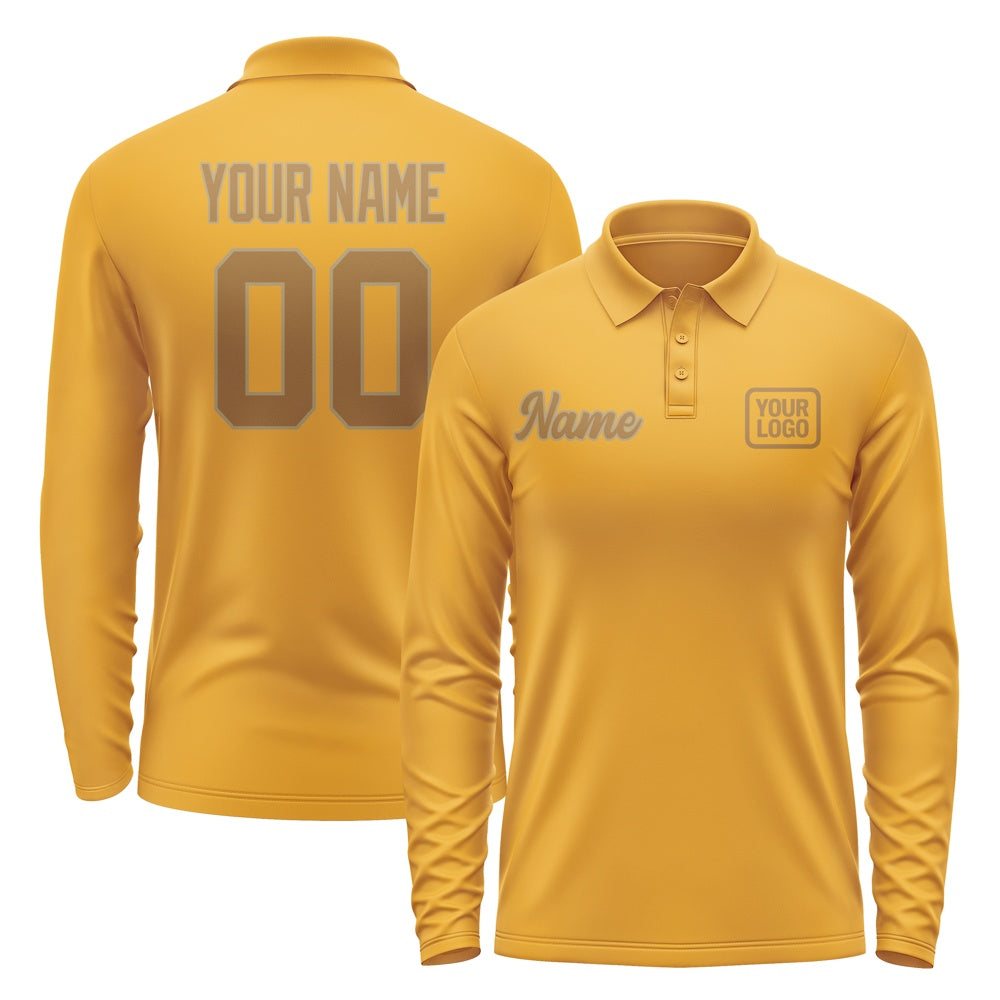 Custom Yellow Khaki Long Sleeve Polo Shirt