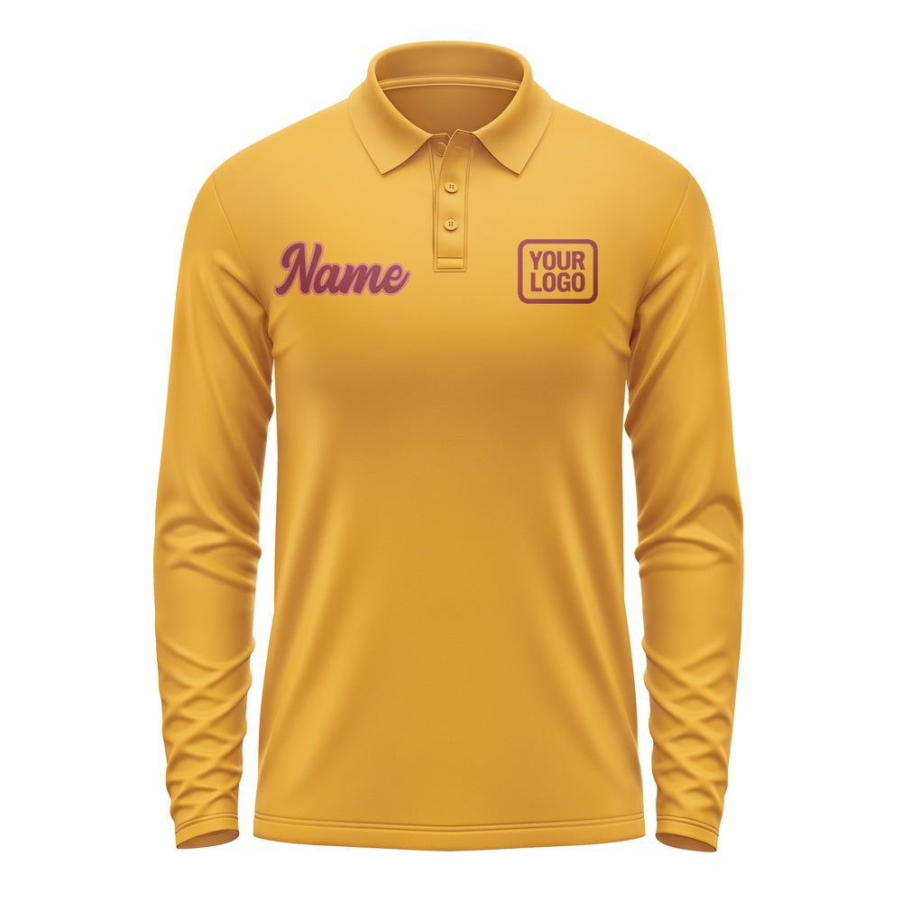 Custom Yellow Crimson Red Long Sleeve Polo Shirt