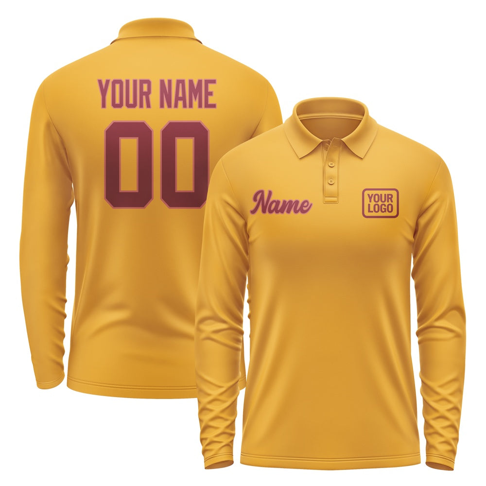 Custom Yellow Crimson Red Long Sleeve Polo Shirt