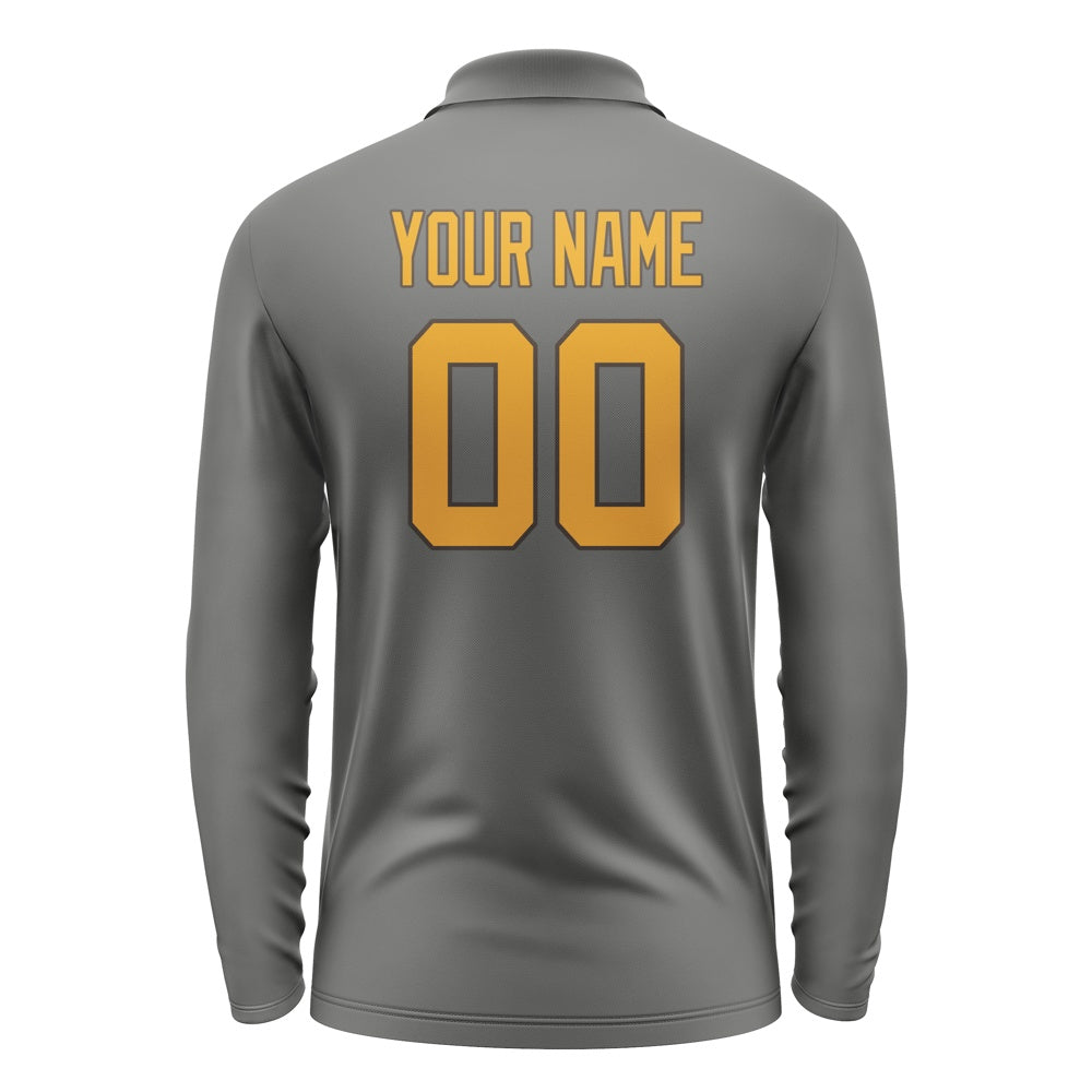 Custom Dark Grey Yellow Long Sleeve Polo Shirt