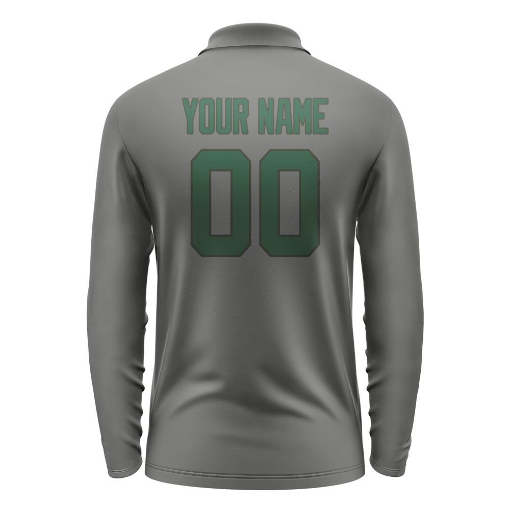 Custom Dark Grey Green Long Sleeve Polo Shirt